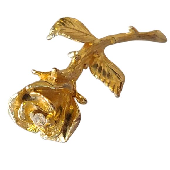 Vintage Rose Signed D.M. David Monn Gold Tone Flower Crystal Brooch Pin - Picture 4 of 5